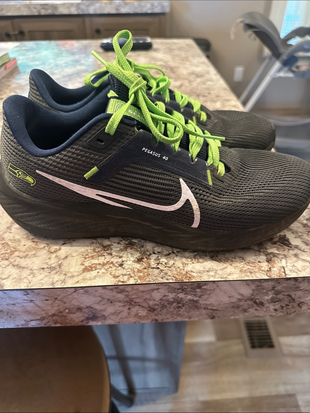 Nike Pegasus Sneakers 40- Black with Neon Green and White Swoosh